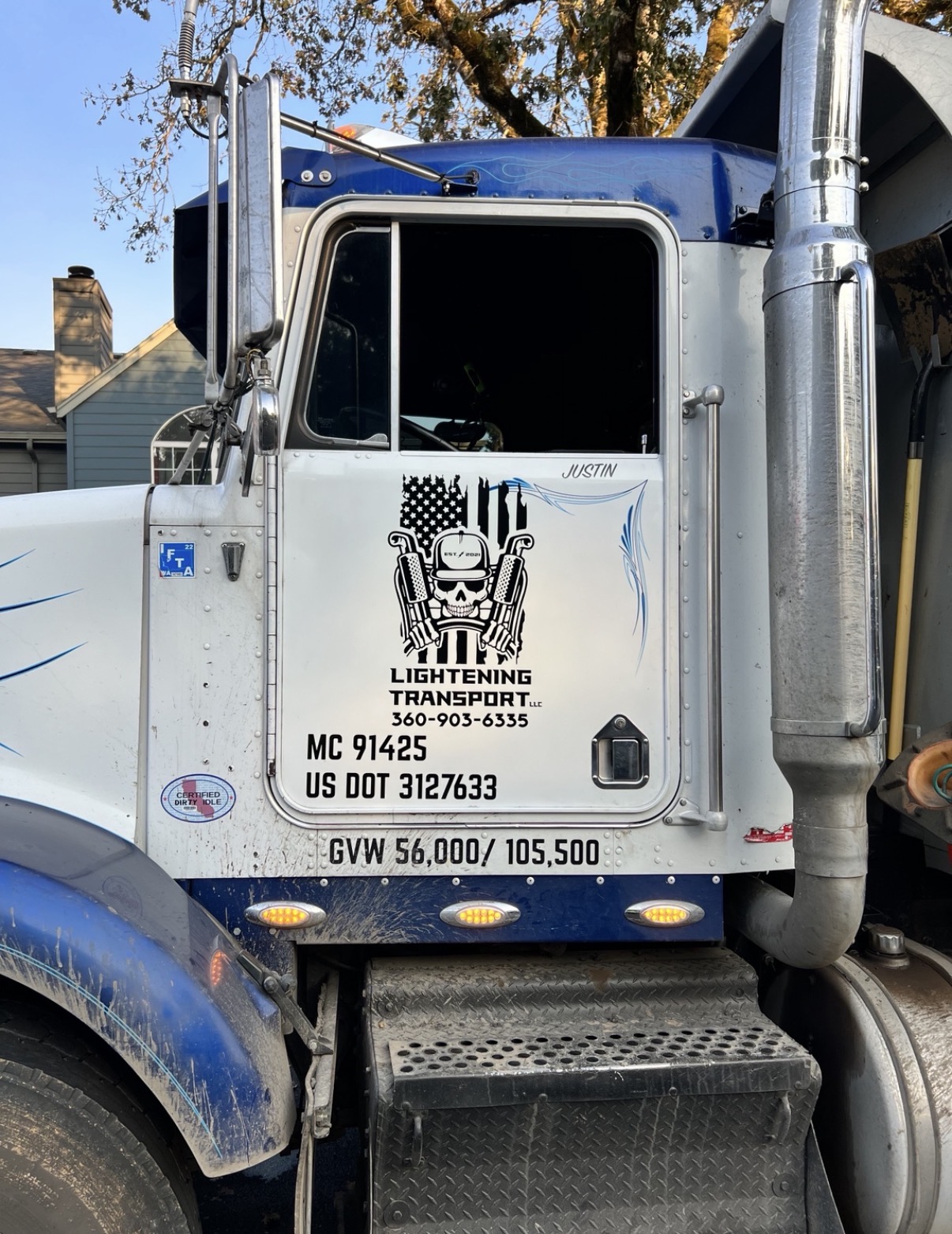 Lightening Transport semi-truck door decal
