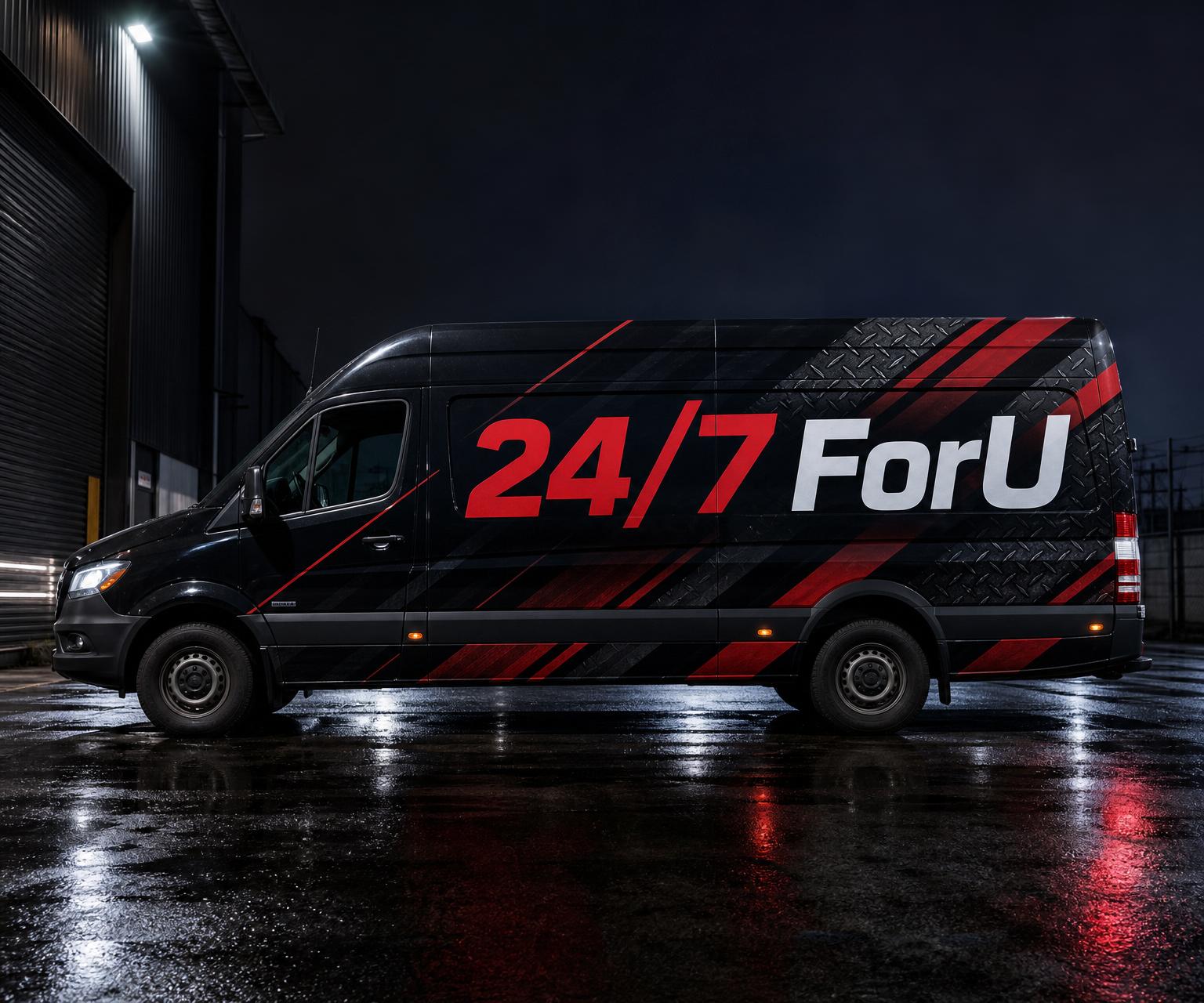 247ForU branded service van wrapped in custom vinyl graphics